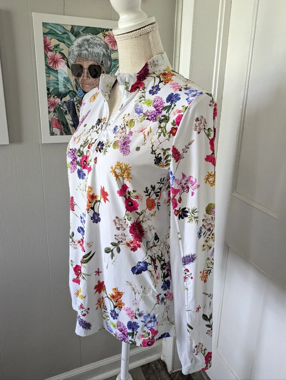 WOMEN'S FORAY GOLF Quarter Zip White Floral Long Sleeve Size Medium